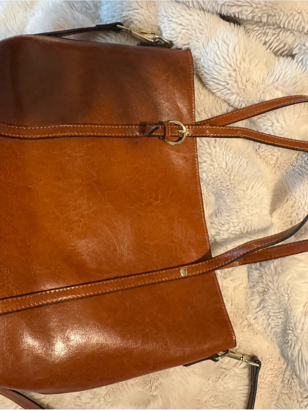 Women's Tan Leather Tote with Slim Straps